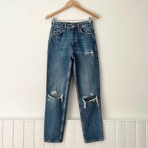 Zara Distressed High Waisted Straight Leg Jeans Size 2